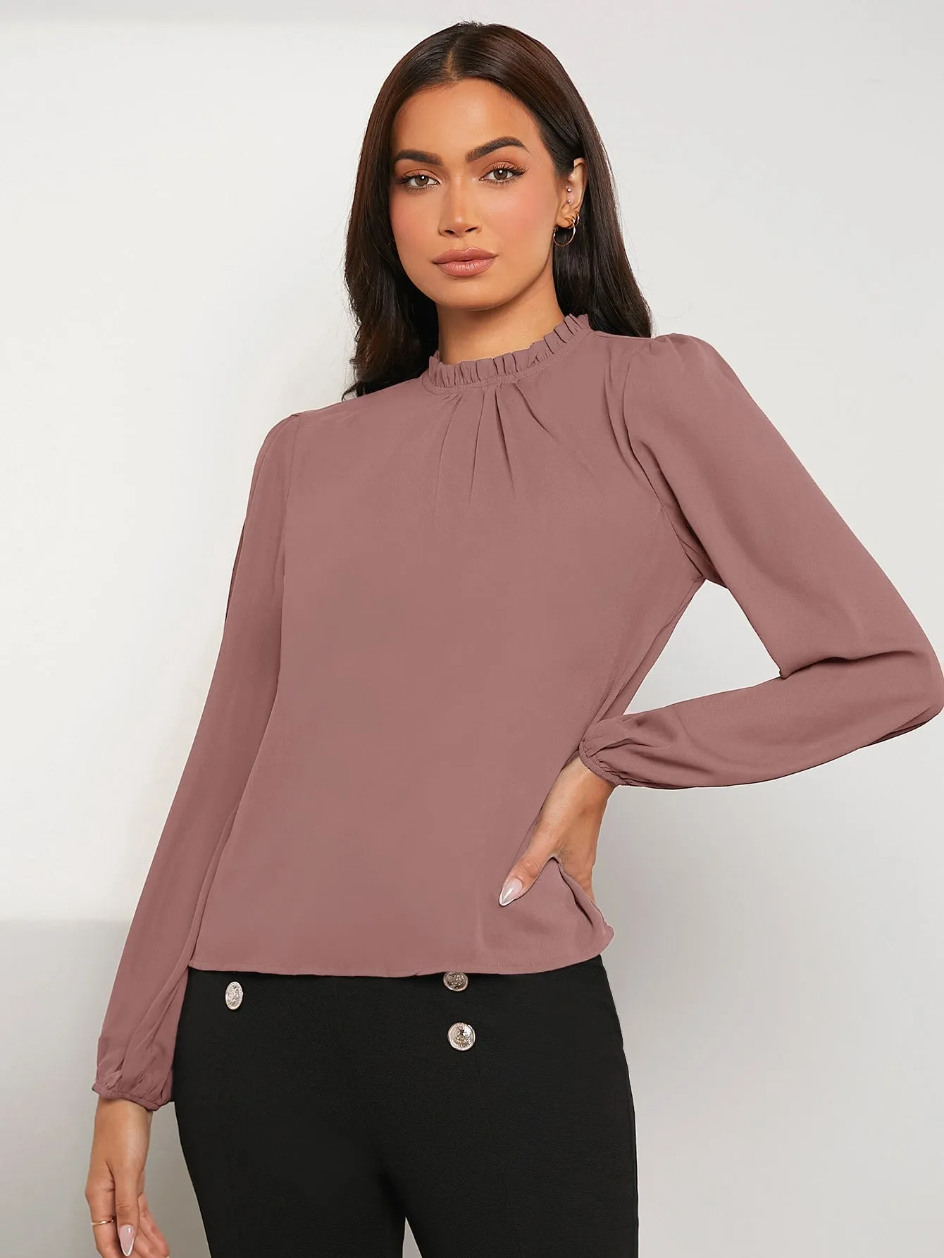 Frilled Neck Bishop Sleeve Blouse