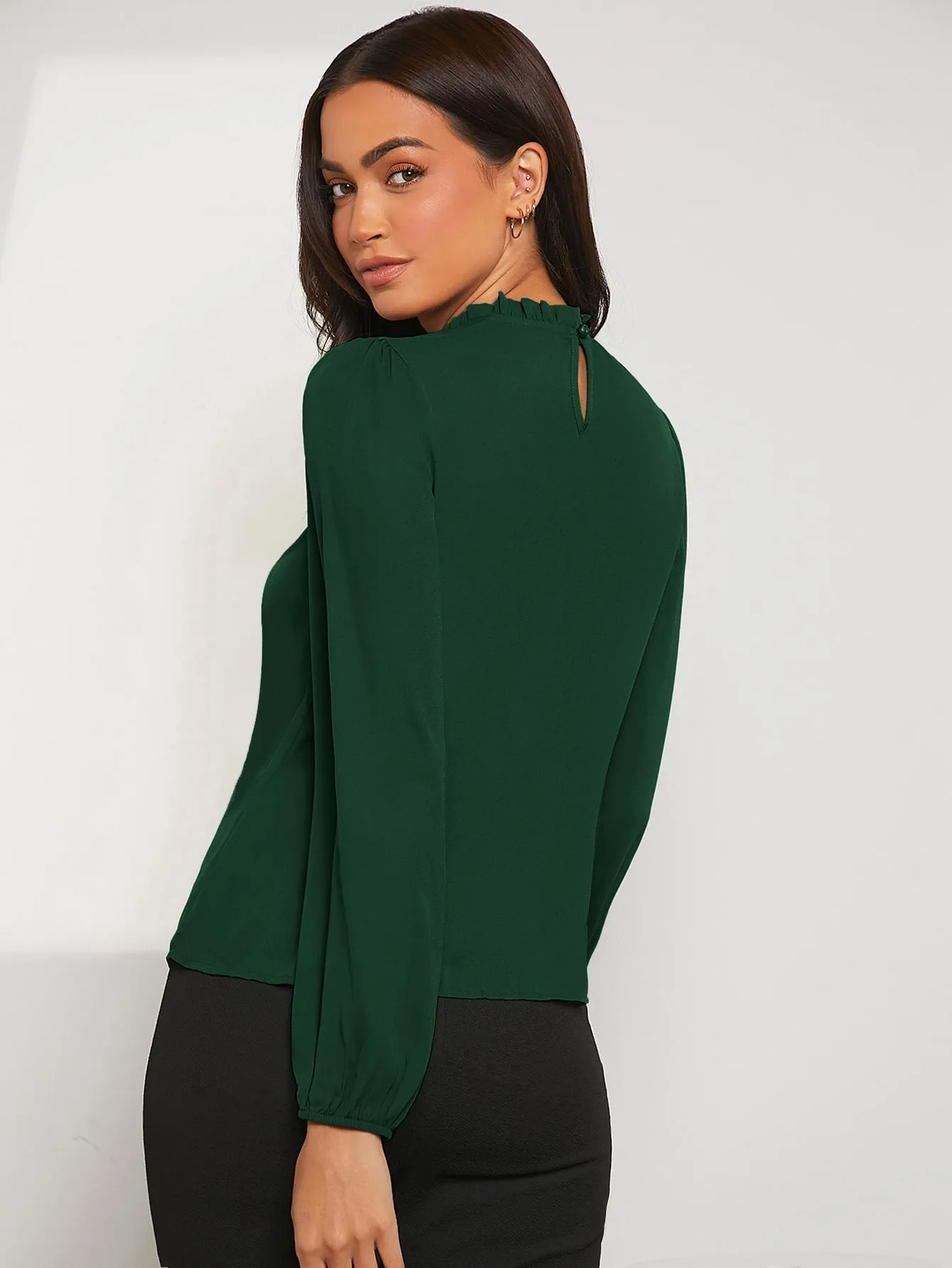 Frilled Neck Bishop Sleeve Blouse