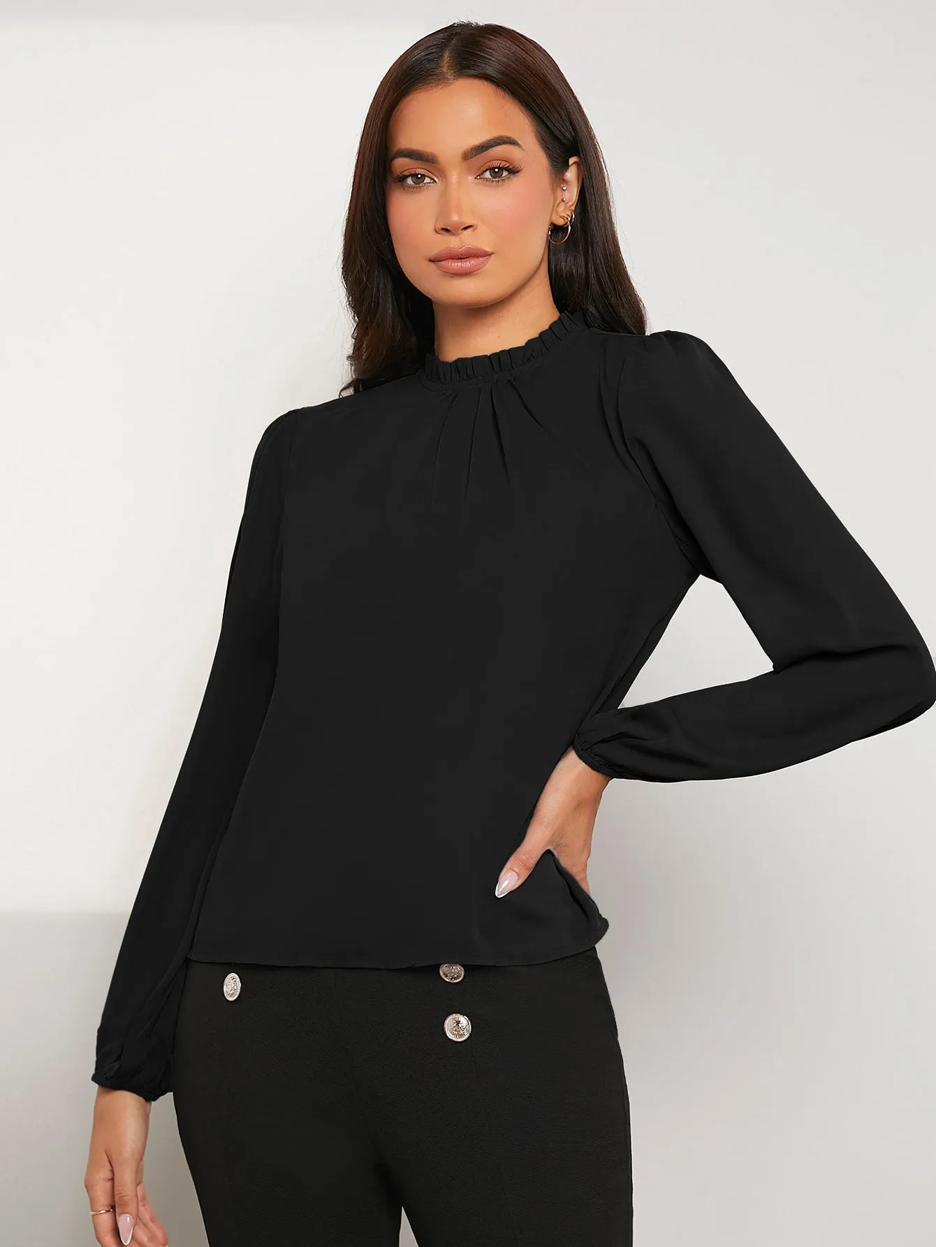 Frilled Neck Bishop Sleeve Blouse