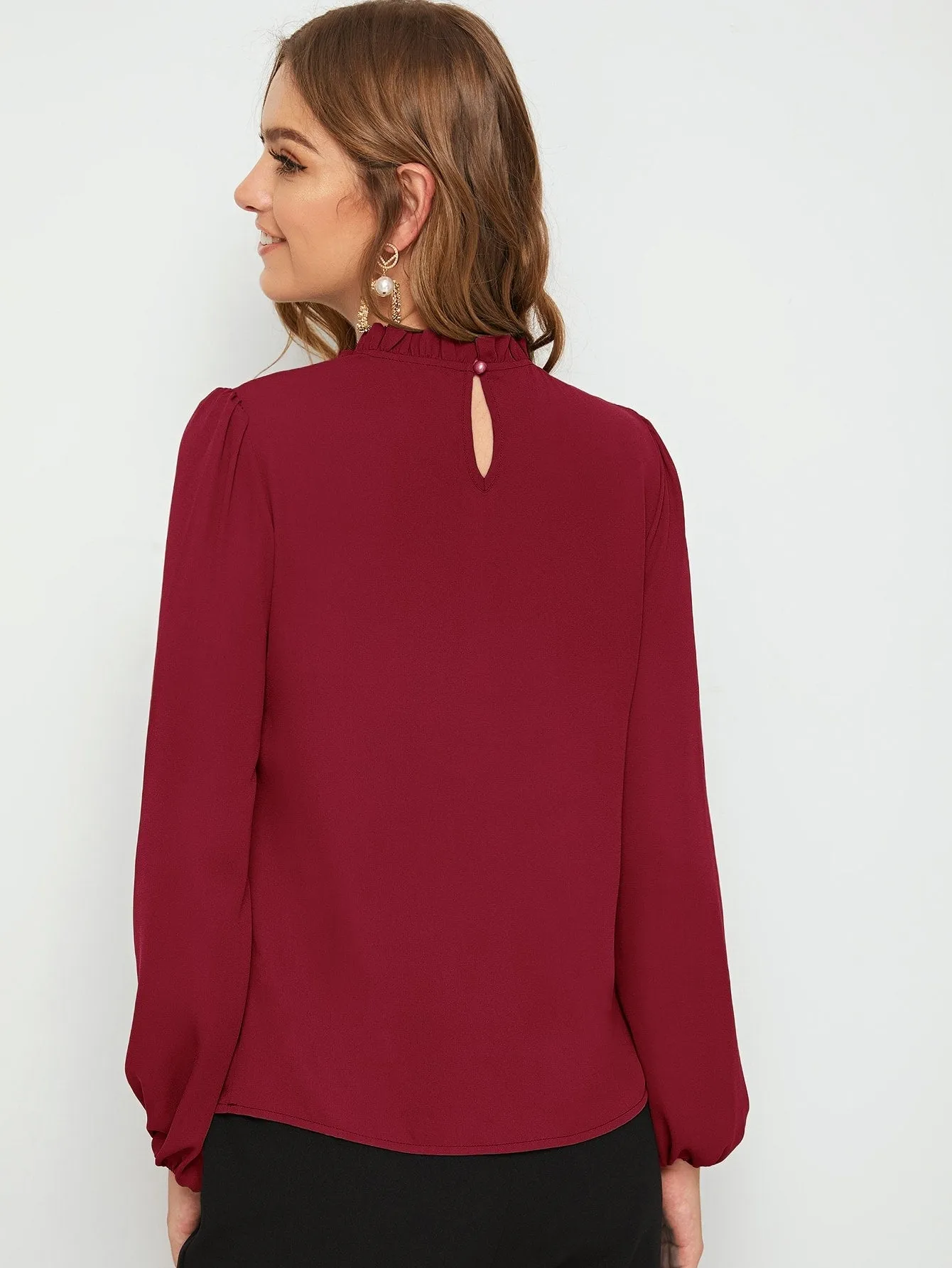 Frilled Neck Bishop Sleeve Blouse