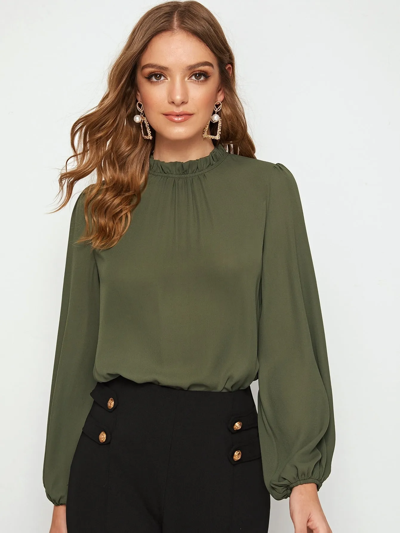 Frilled Neck Bishop Sleeve Blouse