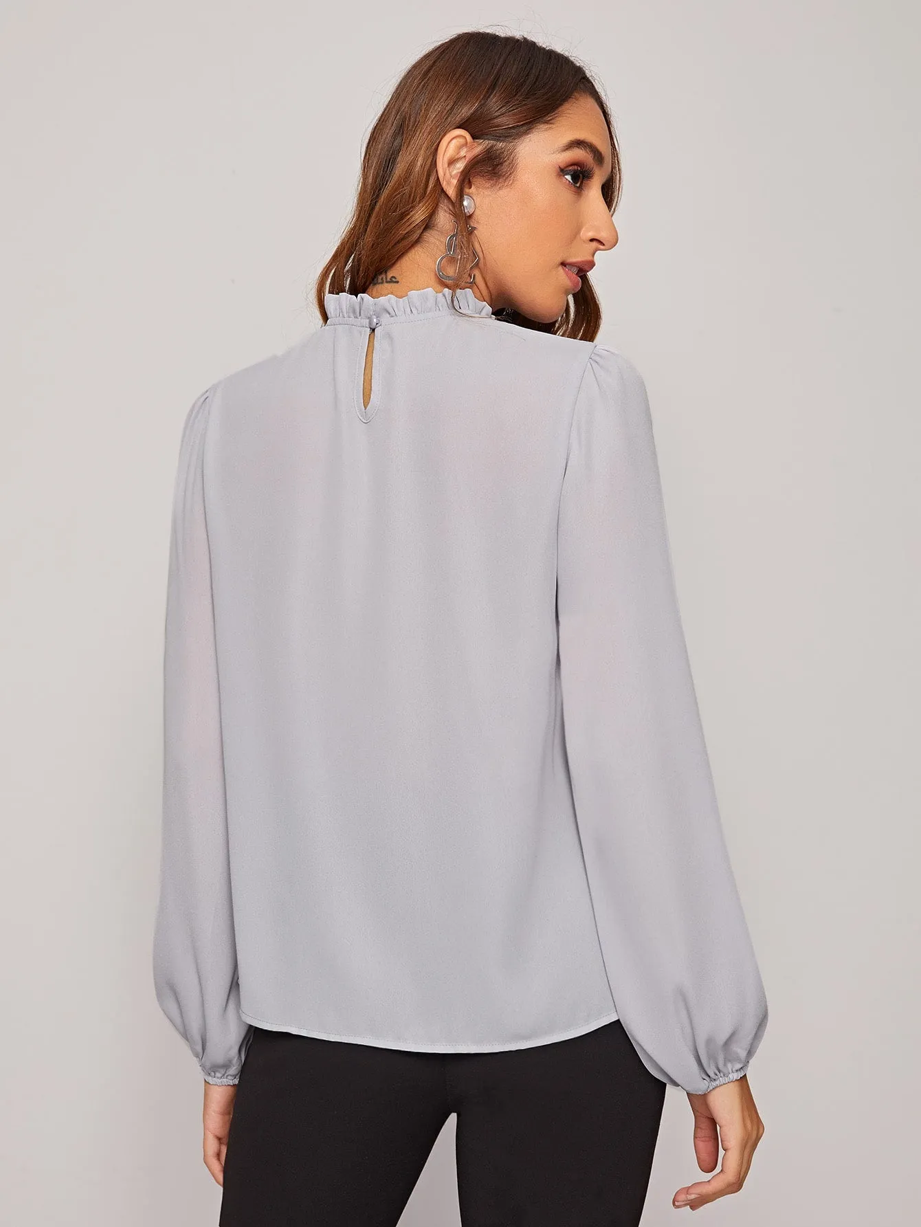 Frilled Neck Bishop Sleeve Blouse