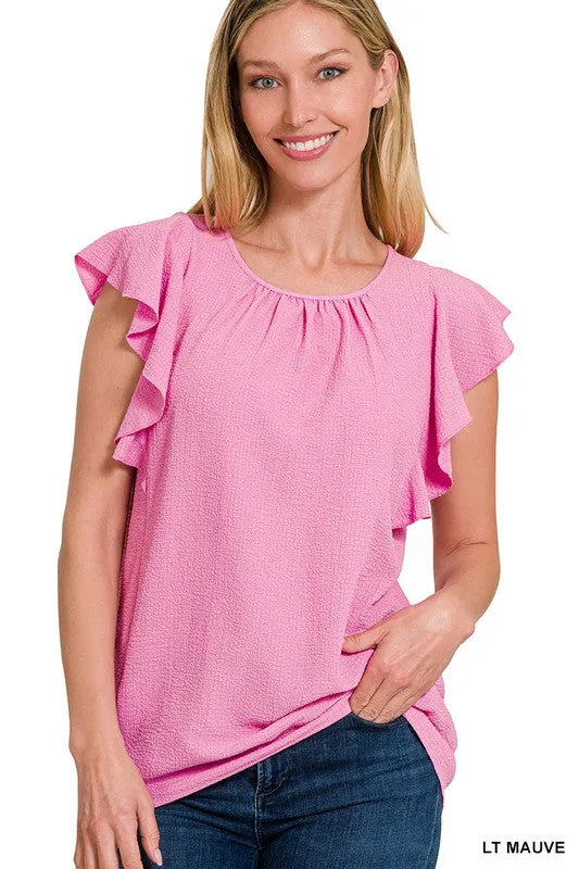 FS CLEARANCE Woven Bubble Airflow Flutter Sleeve Top