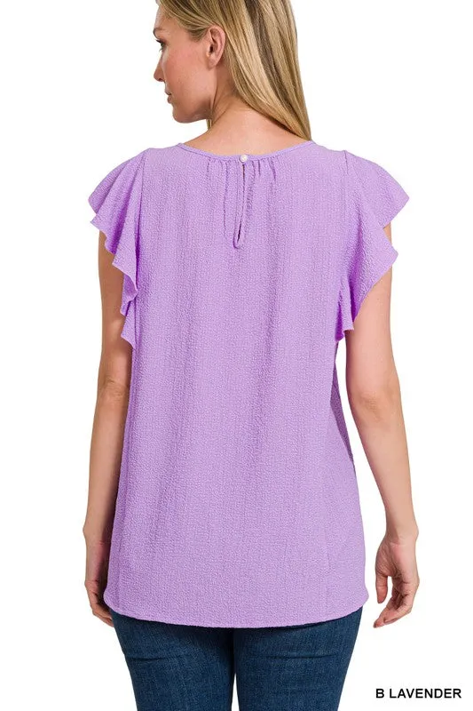 FS CLEARANCE Woven Bubble Airflow Flutter Sleeve Top