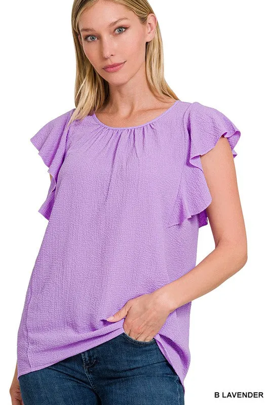 FS CLEARANCE Woven Bubble Airflow Flutter Sleeve Top