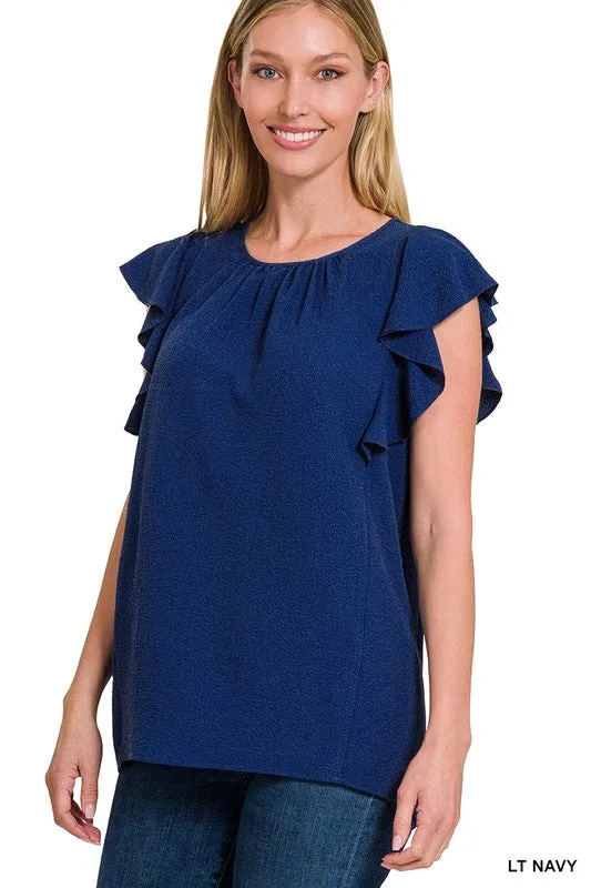 FS CLEARANCE Woven Bubble Airflow Flutter Sleeve Top
