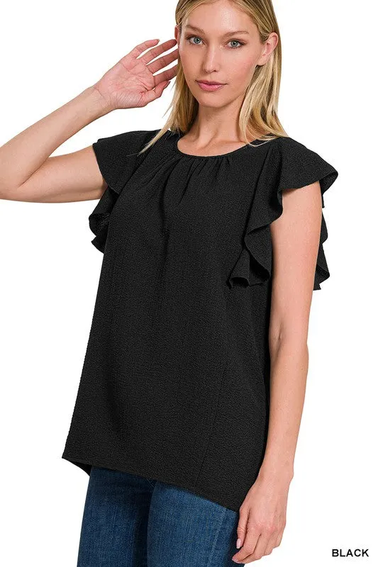 FS CLEARANCE Woven Bubble Airflow Flutter Sleeve Top