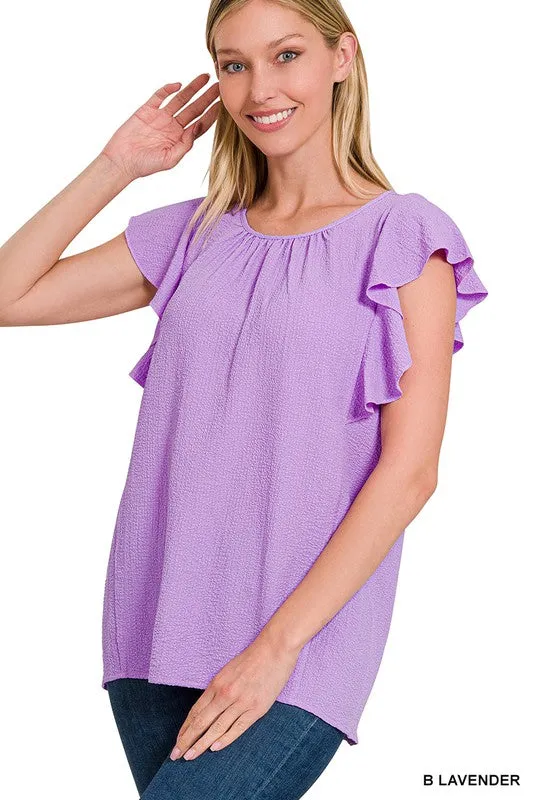 FS CLEARANCE Woven Bubble Airflow Flutter Sleeve Top