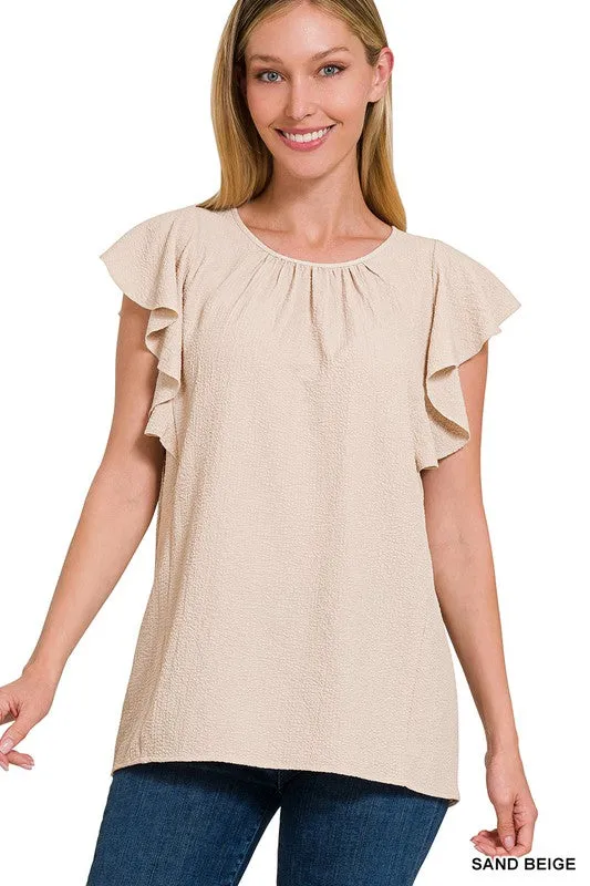 FS CLEARANCE Woven Bubble Airflow Flutter Sleeve Top