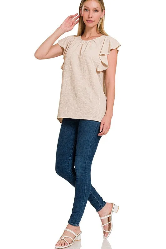 FS CLEARANCE Woven Bubble Airflow Flutter Sleeve Top
