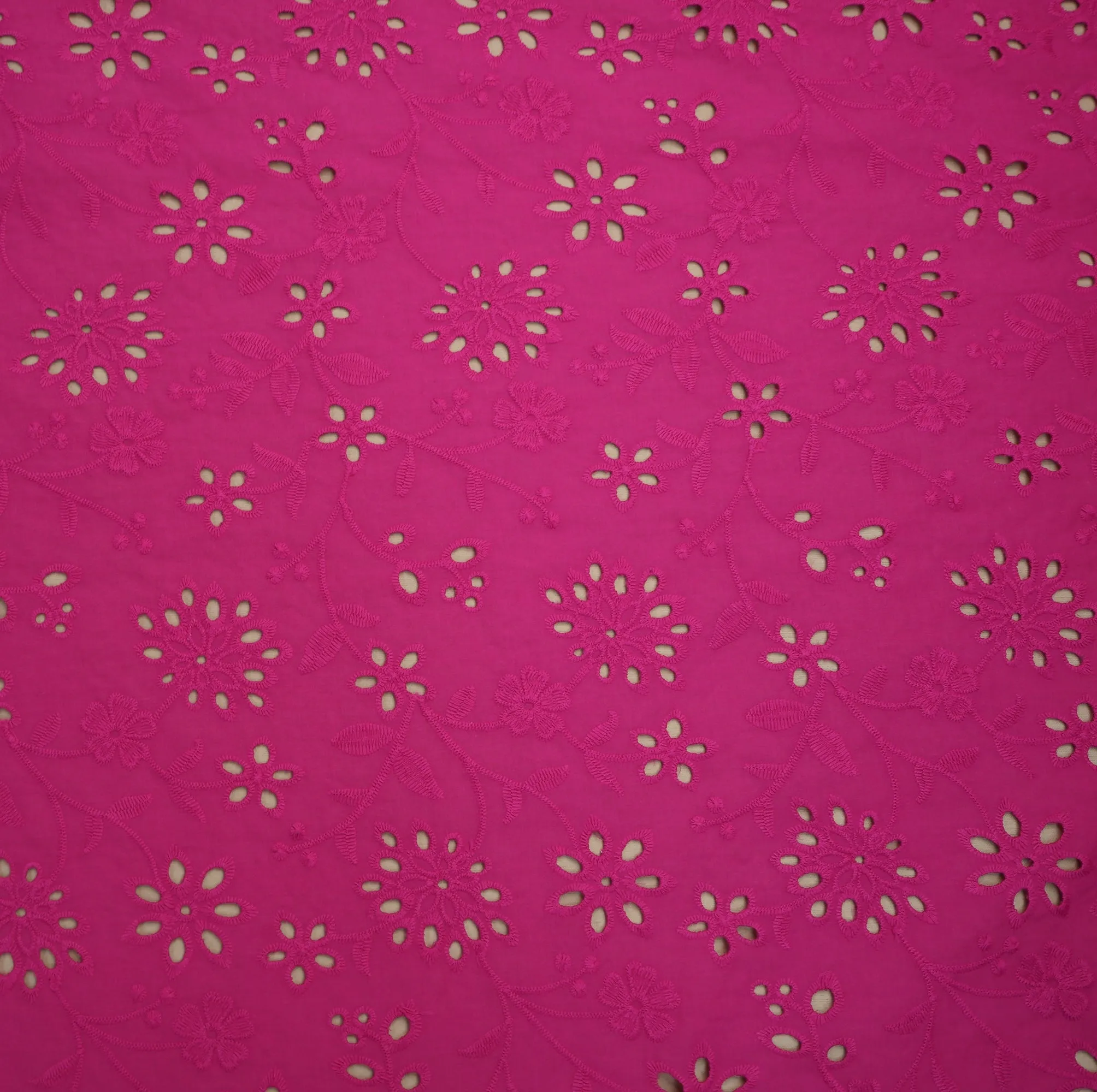Fuchsia/Fuschia Floral Embroidered Cotton Lace