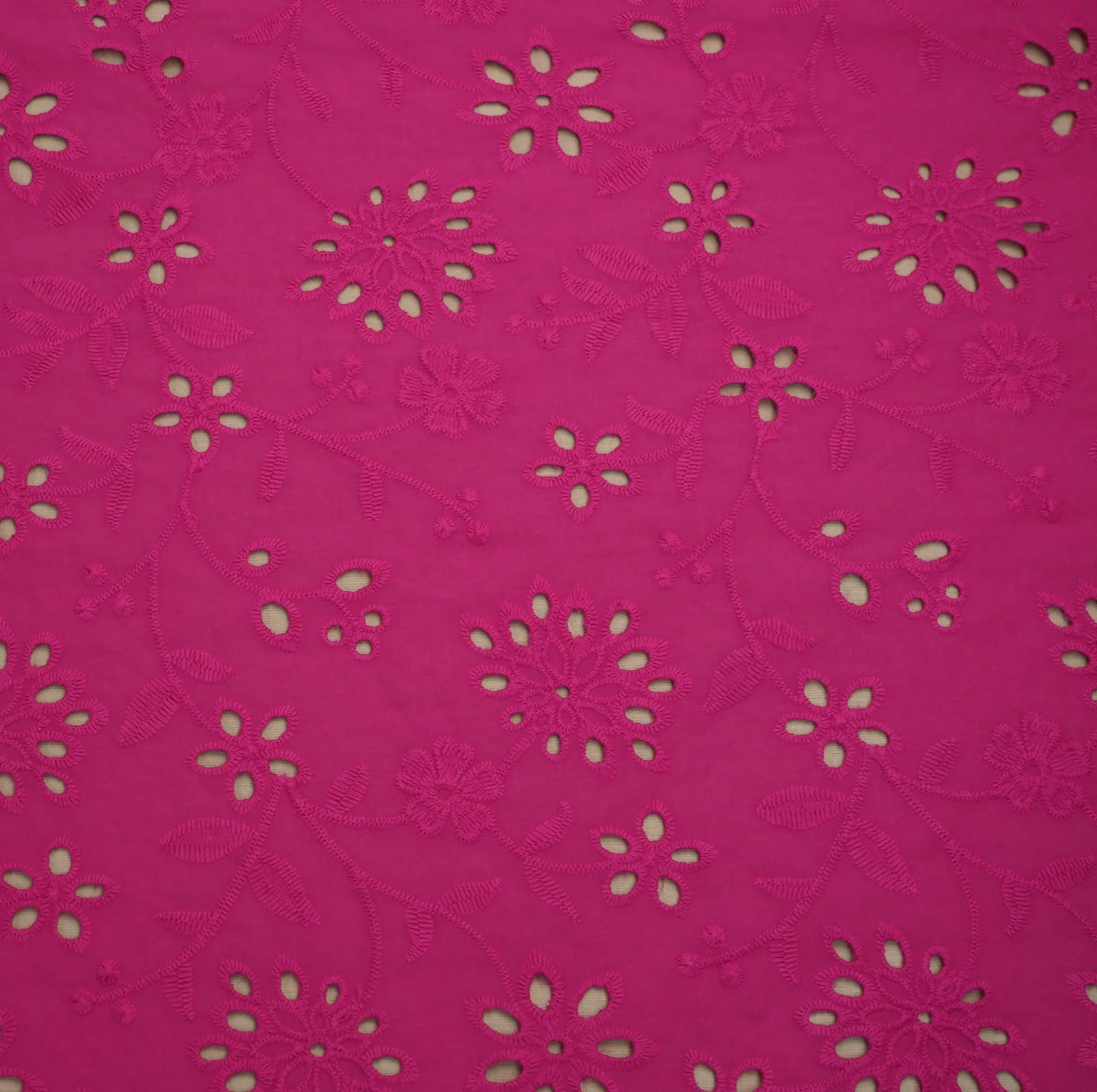 Fuchsia/Fuschia Floral Embroidered Cotton Lace