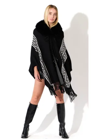 Geo Pattern Cape Blk Fox Collar