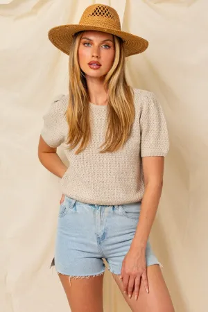 GILLI Puff Sleeve Round Neck Texture Sweater Top