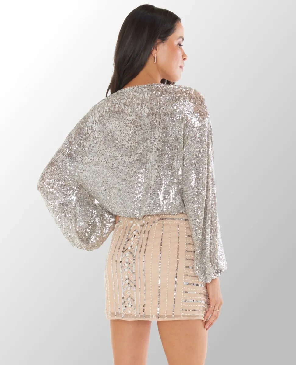 Good Times Top Platinum Sequins- DAMAGED AS IS- NO RETURN