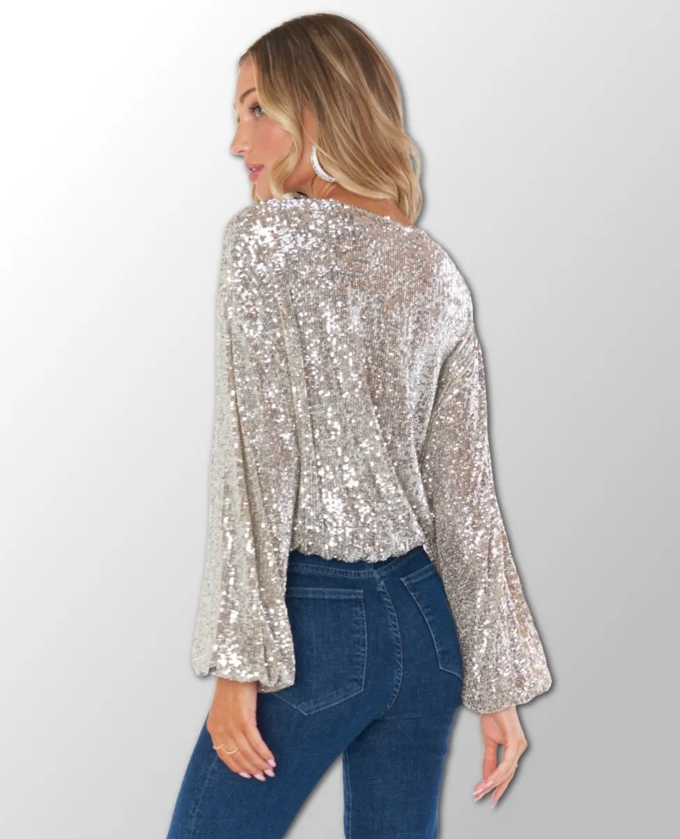 Good Times Top Platinum Sequins- DAMAGED AS IS- NO RETURN