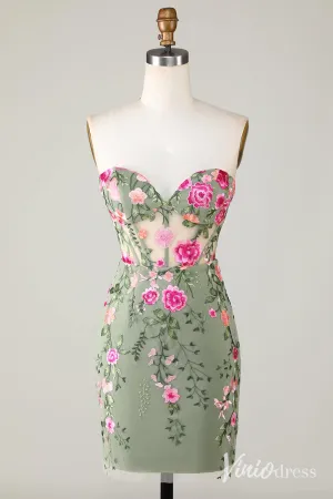 Green Floral Sweetheart Homecoming Dresses Sheer Lace Applique Grduation Dress S24070