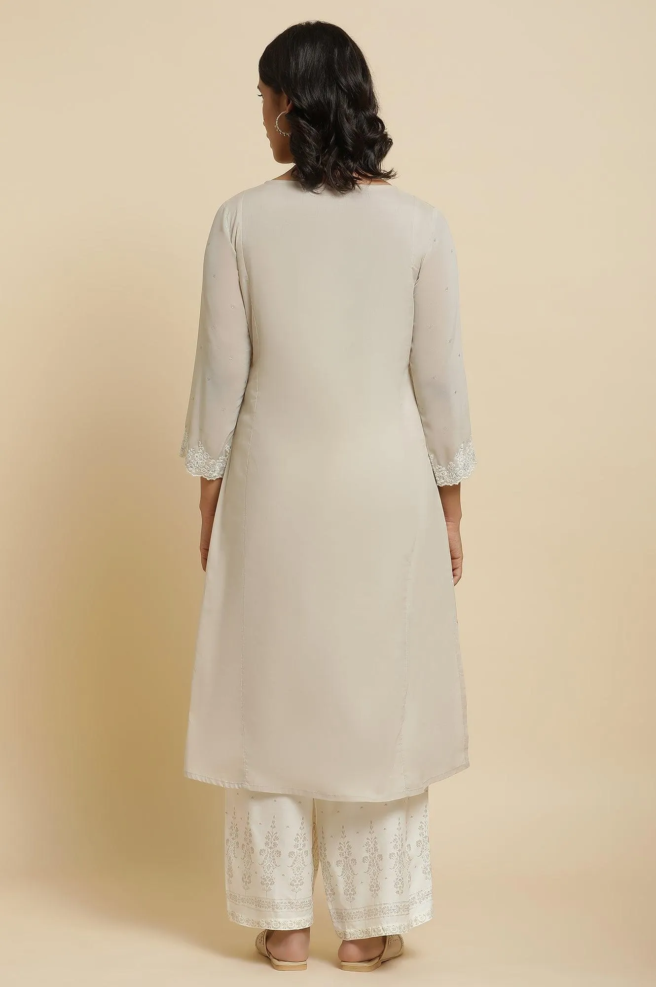Grey Embroidered Kurta & Parallel Pants Set