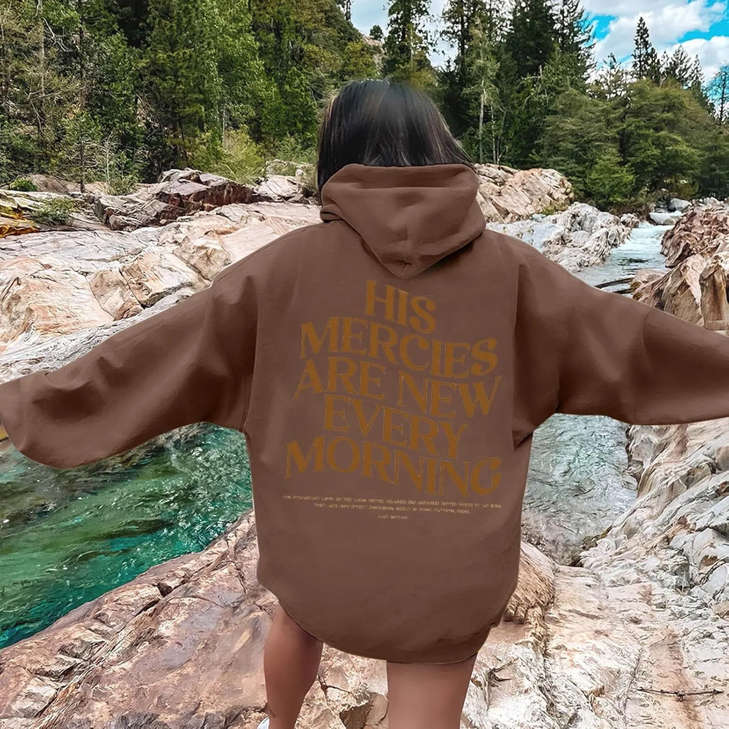 His Mercies are New Every Morning Christian Hoodies for Women Oversized Long Sleeve Hooded Sweatshirts Letter Hoodie