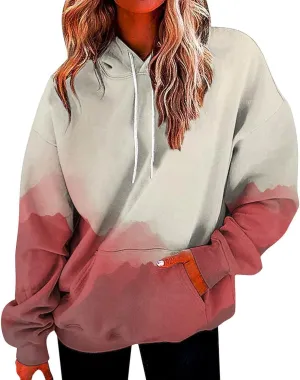 Hoodies for Women Casual Oversized Drawstring Thick Pullover Sweatshirt Hooded Fall Fashion 2024 Gradient Hoodies