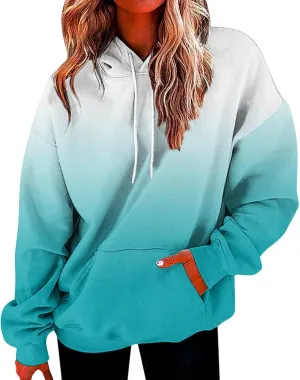 Hoodies for Women Casual Oversized Drawstring Thick Pullover Sweatshirt Hooded Fall Fashion 2024 Gradient Hoodies