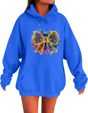HXHYQKP Womens Oversized Sweatshirt Christmas Plus Size Hoodie Long Sleeve Drop Shoulder Pullover Trendy Y2K Hoodie