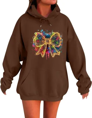 HXHYQKP Womens Oversized Sweatshirt Christmas Plus Size Hoodie Long Sleeve Drop Shoulder Pullover Trendy Y2K Hoodie