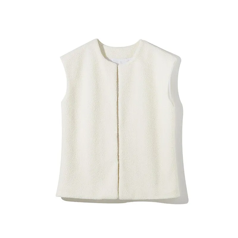 Joskaa Christmas Gift WOTWOY Autumn Winter Lamb Wool Vests Coat Women Thicken Warm Waistcoat Female Outwear Sleeveless Jackets White Chic Tops 2024
