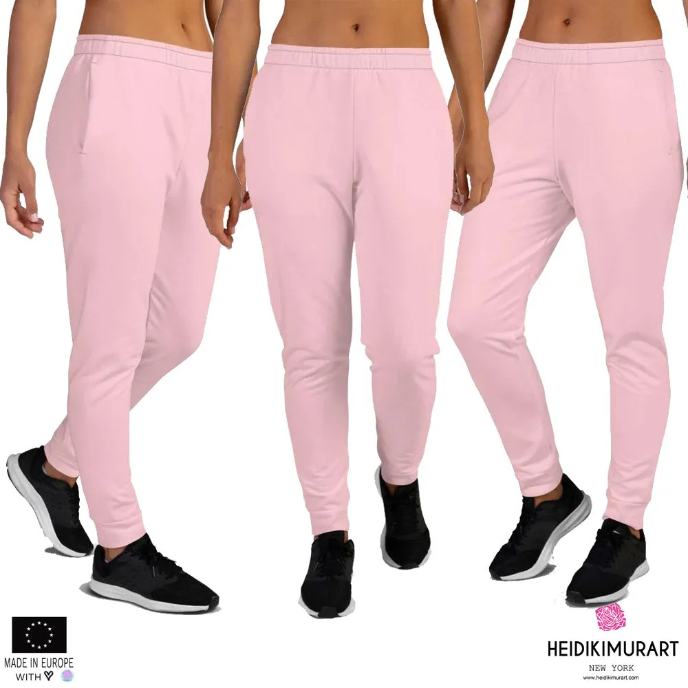 Light Pink Women's Joggers, Solid Color Designer Ladies' Slim Fit Sweatpants-Made in EU