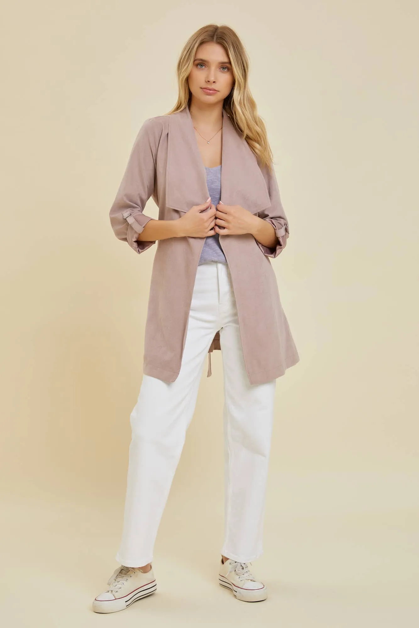 Lighten Up Honey Drape Collar Peachskin Jacket