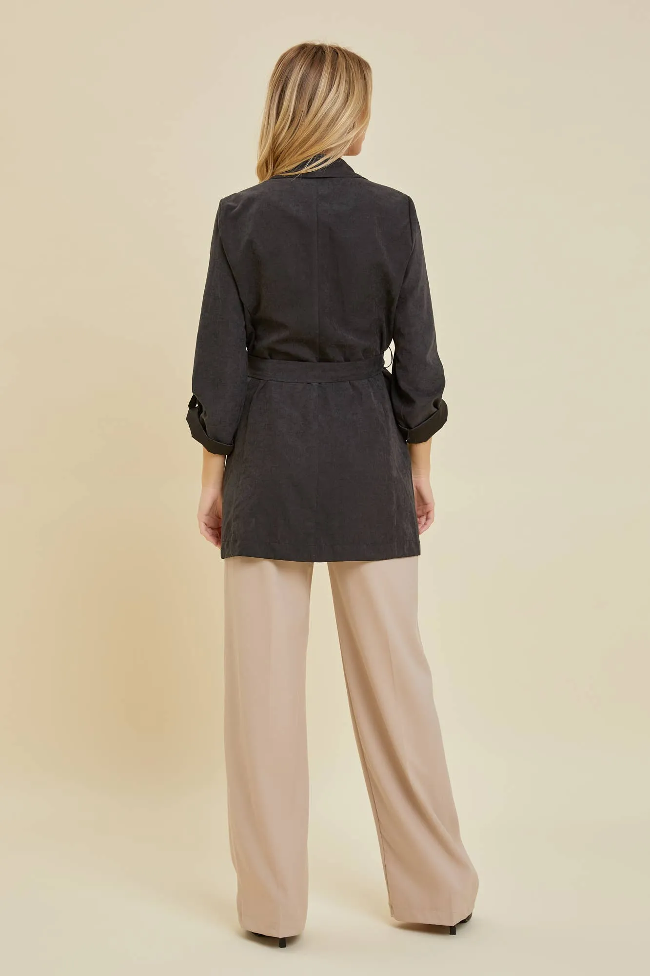 Lighten Up Honey Drape Collar Peachskin Jacket