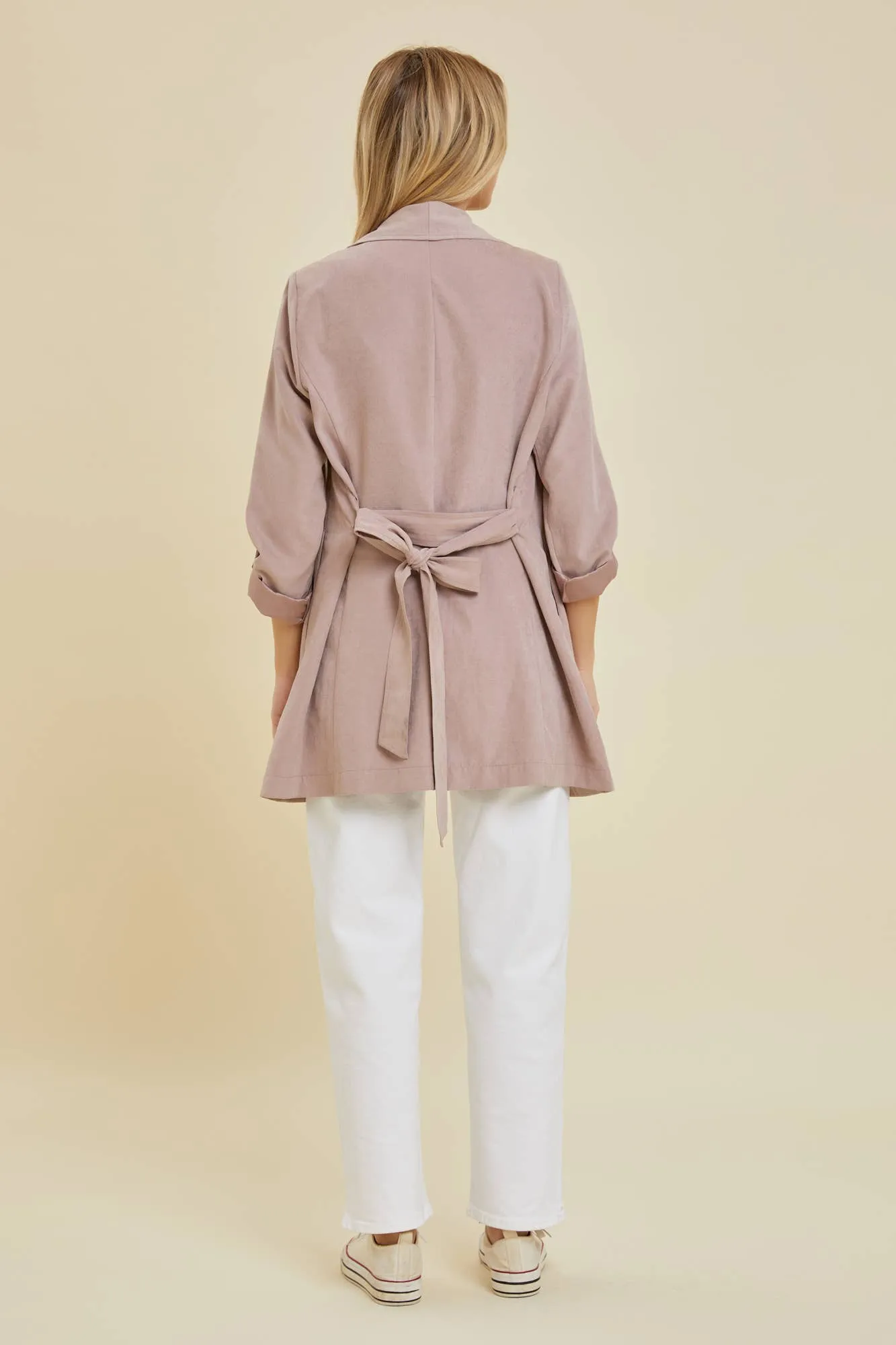 Lighten Up Honey Drape Collar Peachskin Jacket