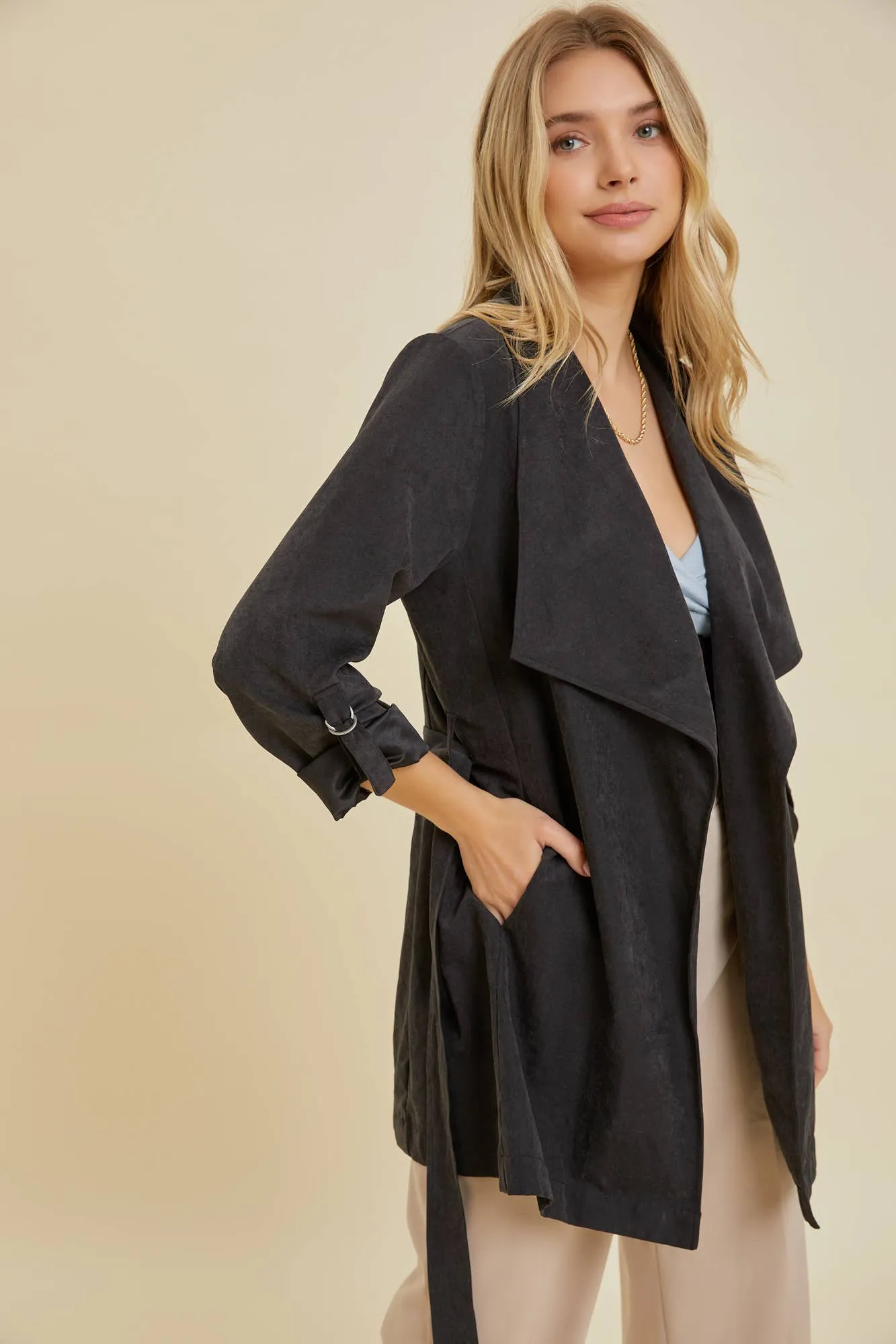 Lighten Up Honey Drape Collar Peachskin Jacket