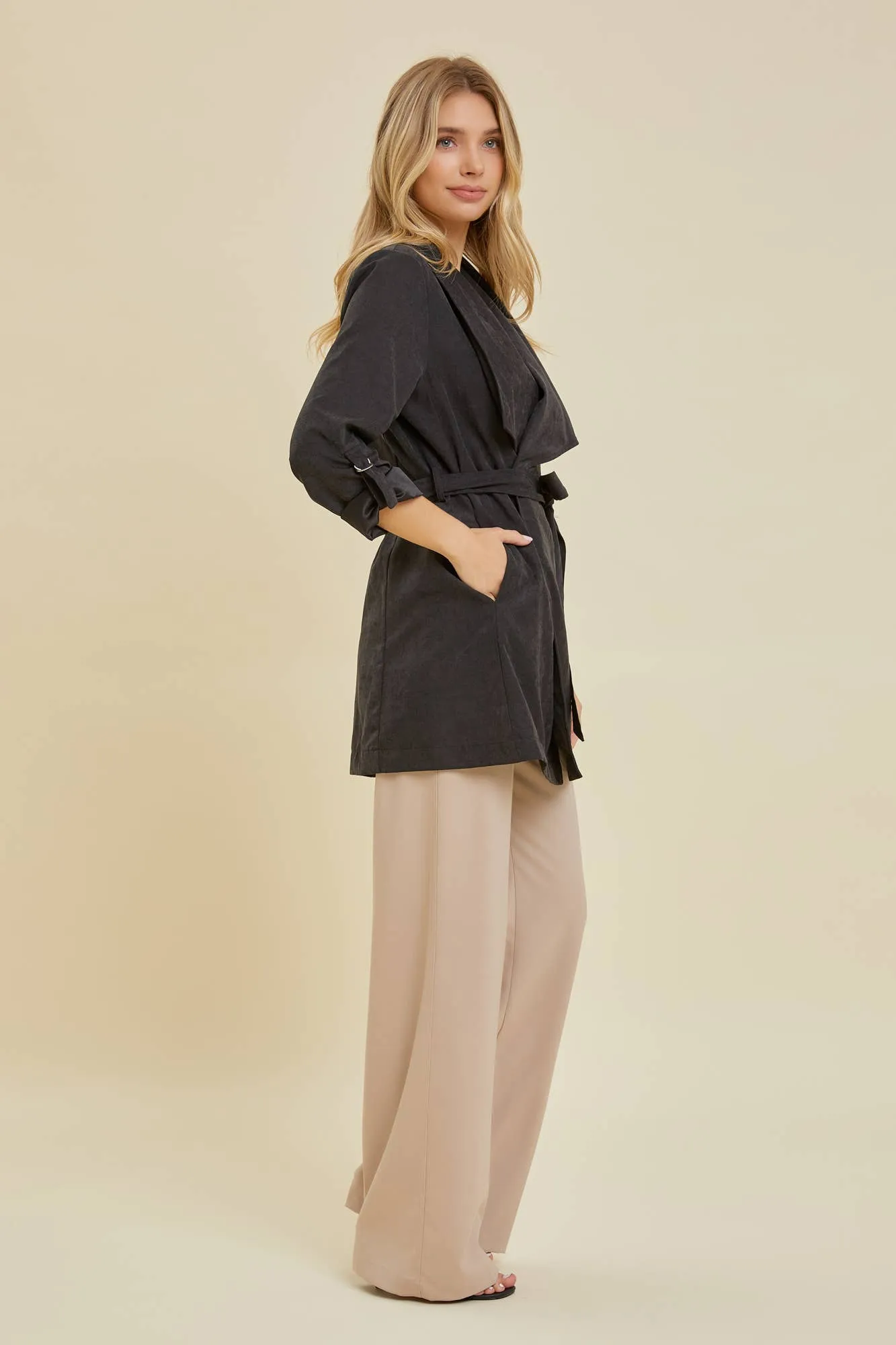 Lighten Up Honey Drape Collar Peachskin Jacket