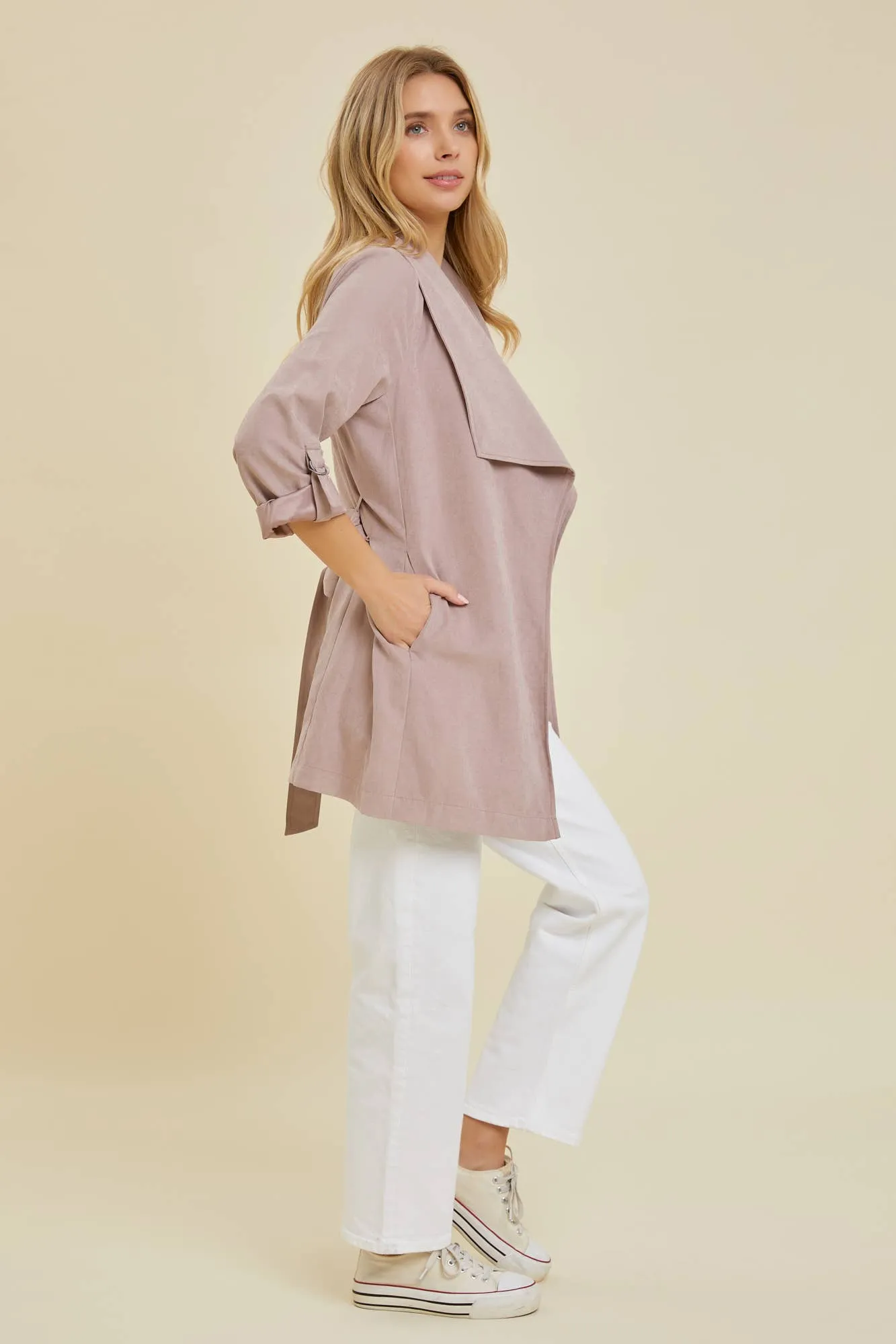 Lighten Up Honey Drape Collar Peachskin Jacket
