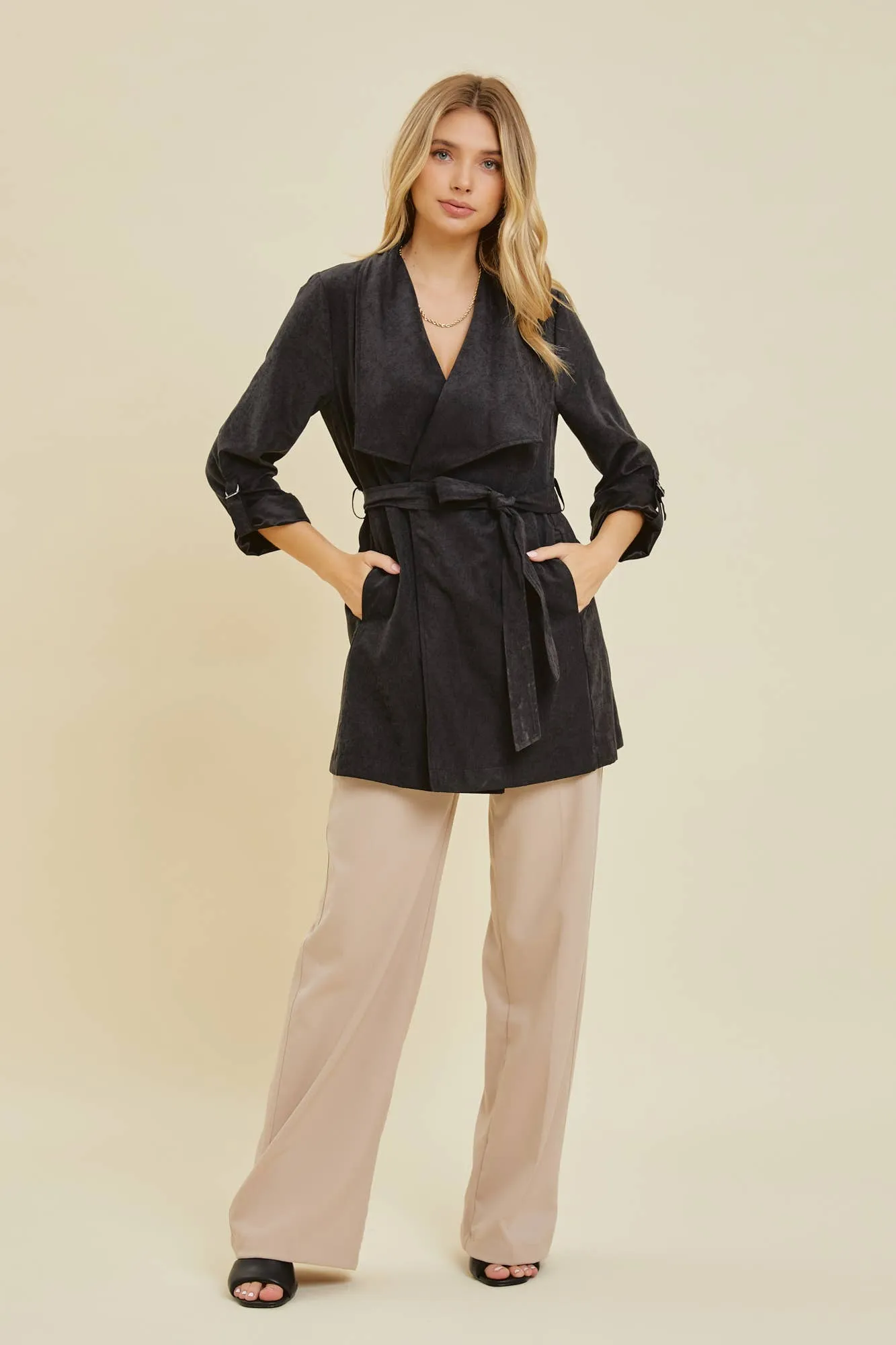 Lighten Up Honey Drape Collar Peachskin Jacket