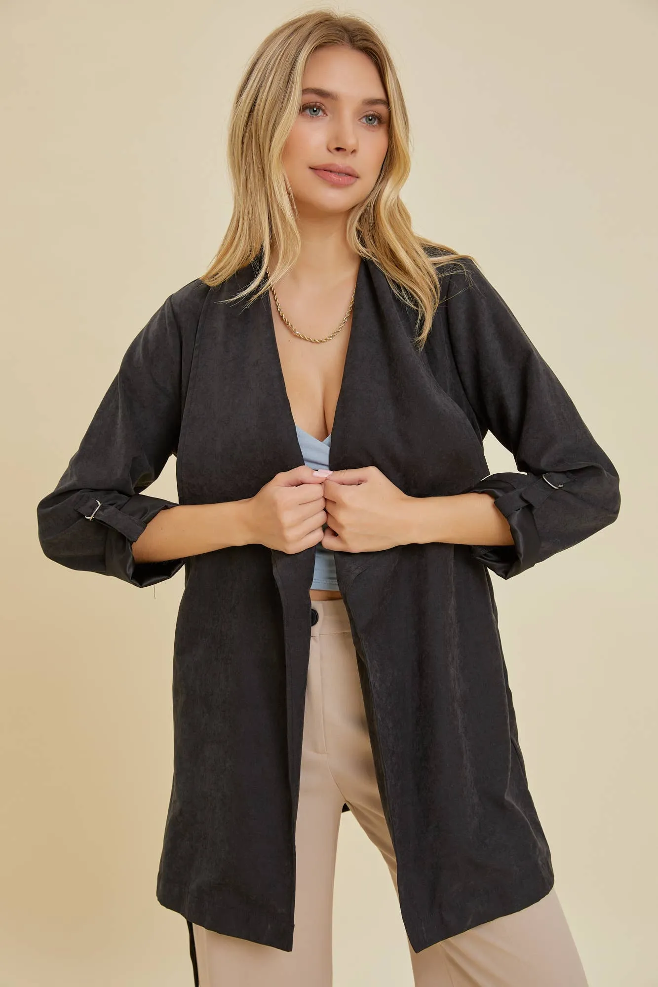 Lighten Up Honey Drape Collar Peachskin Jacket