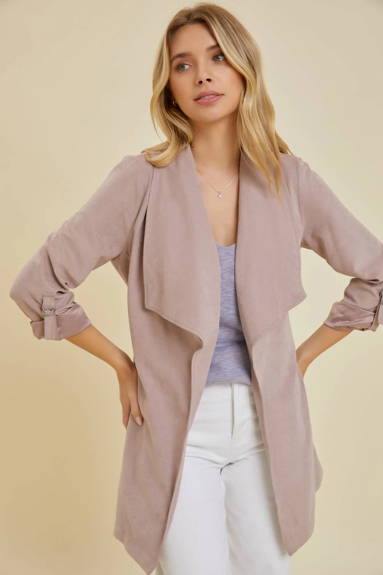 Lighten Up Honey Drape Collar Peachskin Jacket