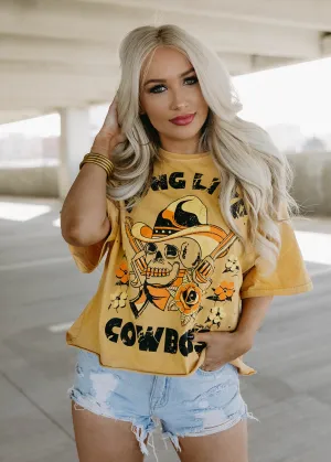 Long Live Cowboys Skull  OVERSIZED cropped distressed t shirt