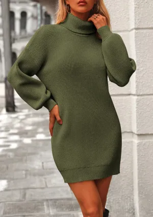Long Sleeve Knit Turtleneck Pullover Loose Mini Sweater Dresses