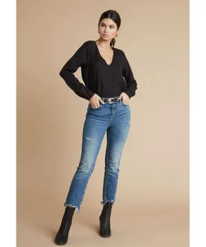 Long Sleeve V-Neck Top Black