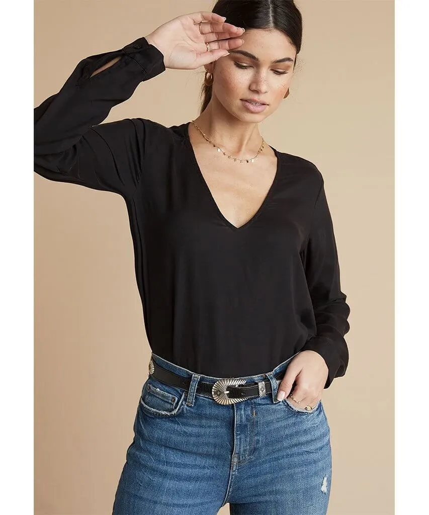 Long Sleeve V-Neck Top Black