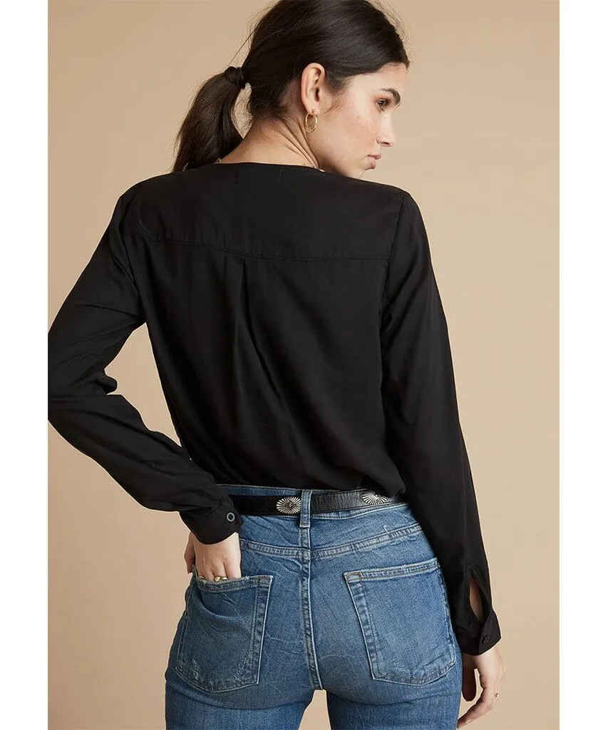 Long Sleeve V-Neck Top Black
