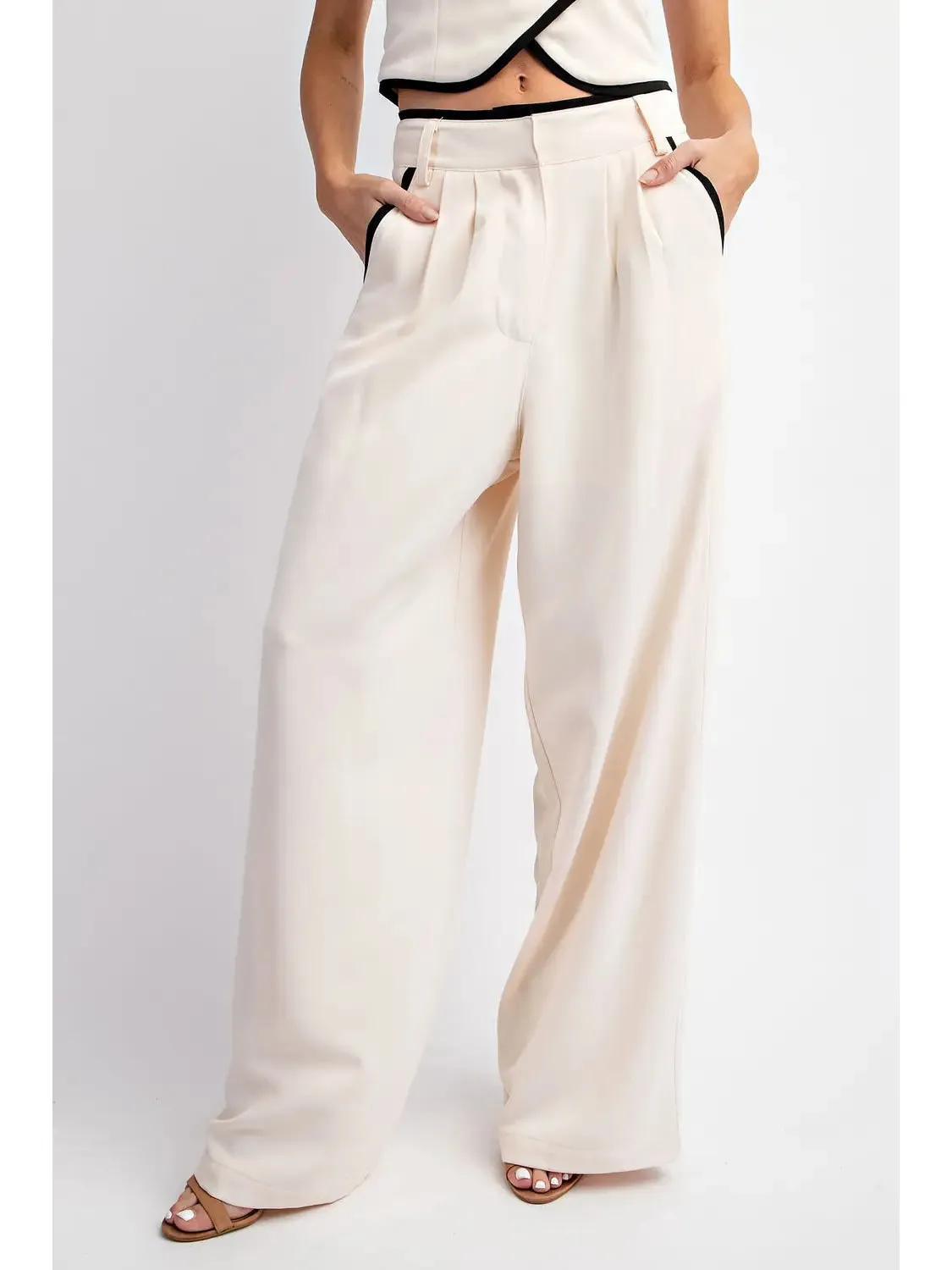 Long Woven Pants With Contrast Edge