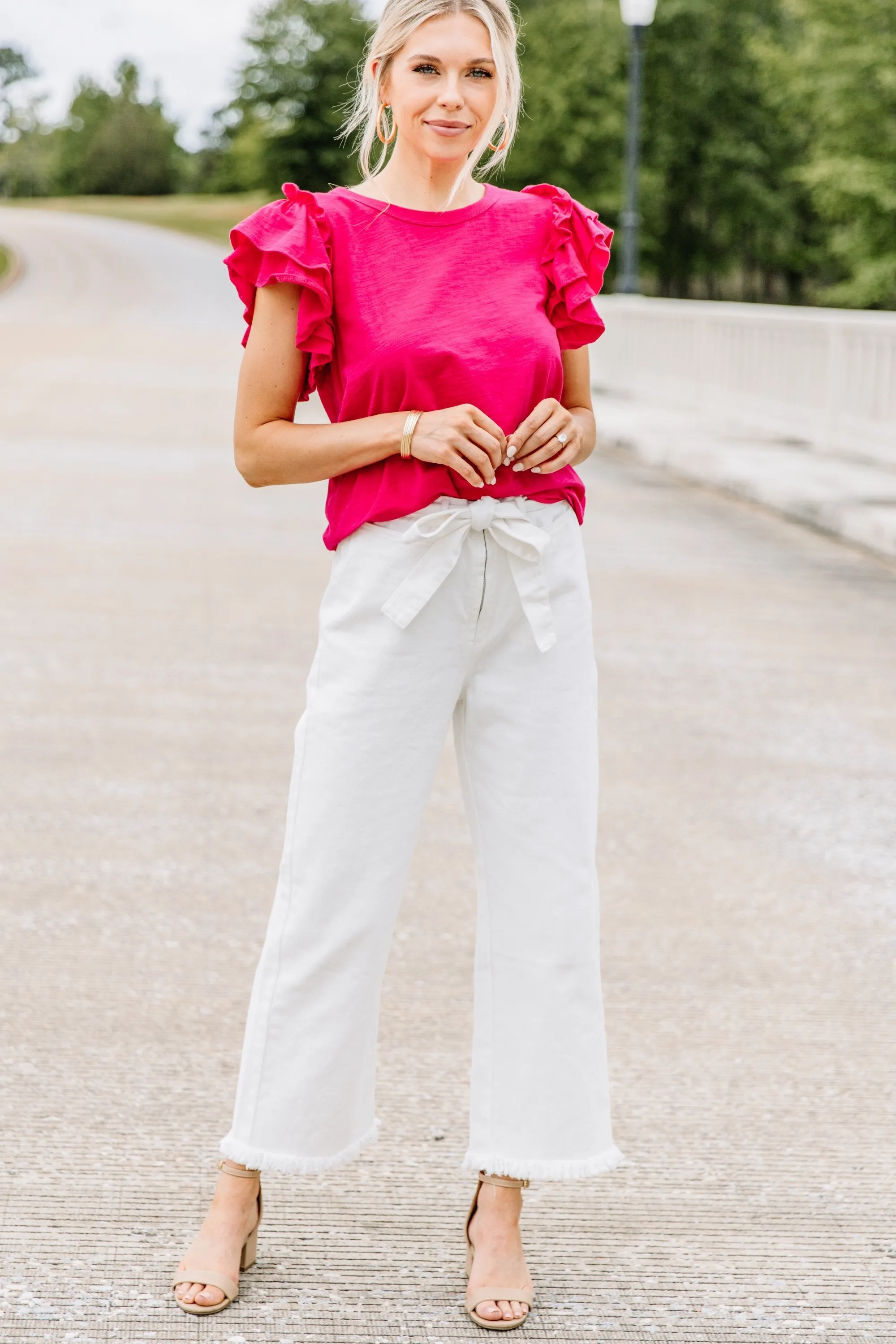 Make It Mine White Raw Hem Crop Pants