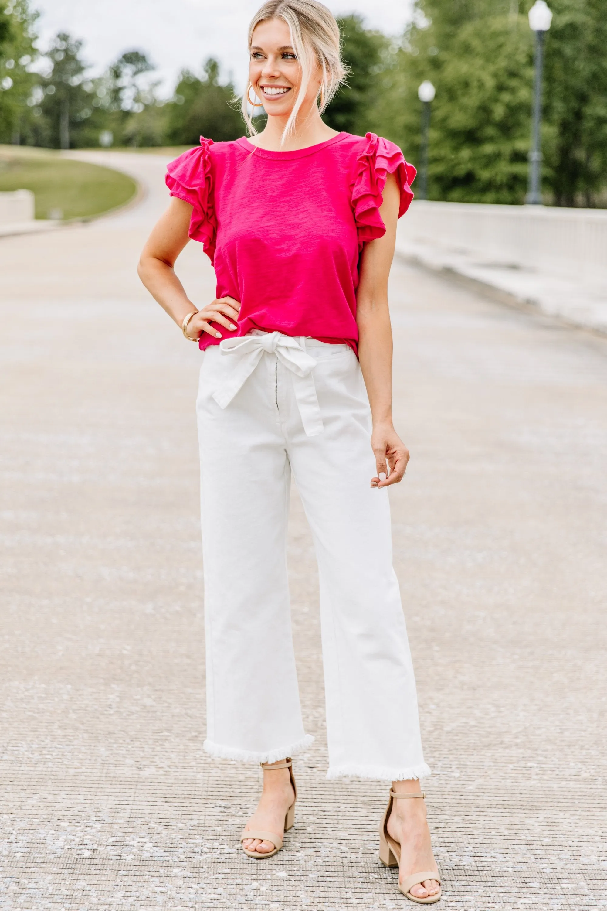 Make It Mine White Raw Hem Crop Pants