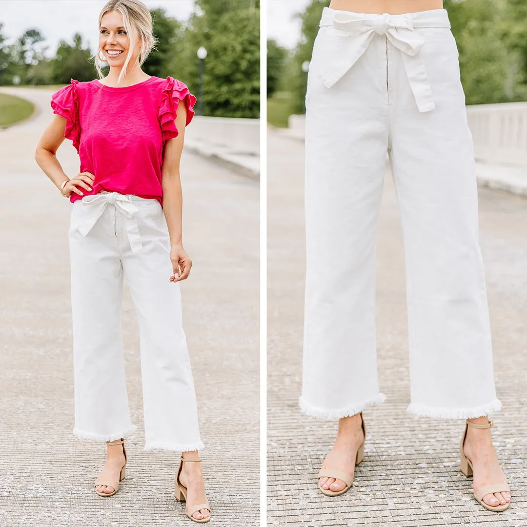 Make It Mine White Raw Hem Crop Pants