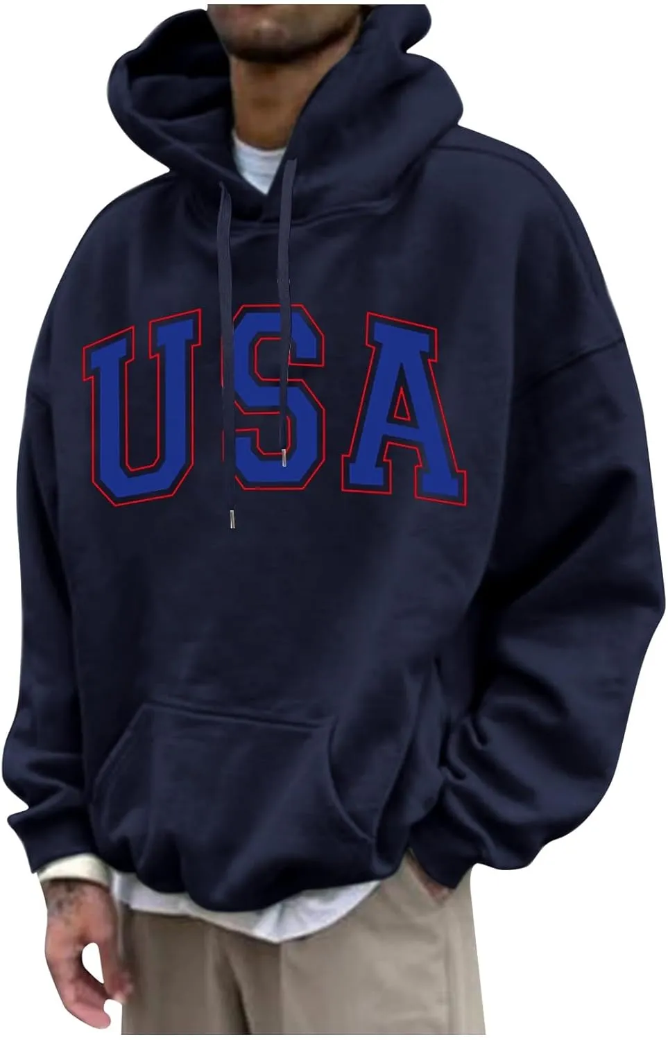 Mens Pullover Plus Size Long Sleeve Casual Loose Crewneck Hoodies