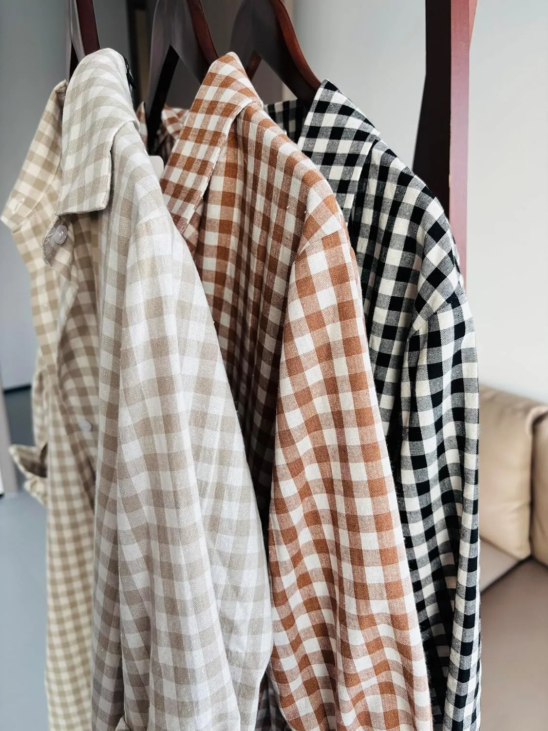 Minibee Women's Plaid Shirts Dress Button Down Long Sleeve Cotton Casual Blouses Dresses with Pockets