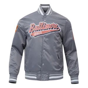 MLB BALTIMORE ORIOLES SCRIPT TAIL MEN'S SATIN JACKET (GRAY)